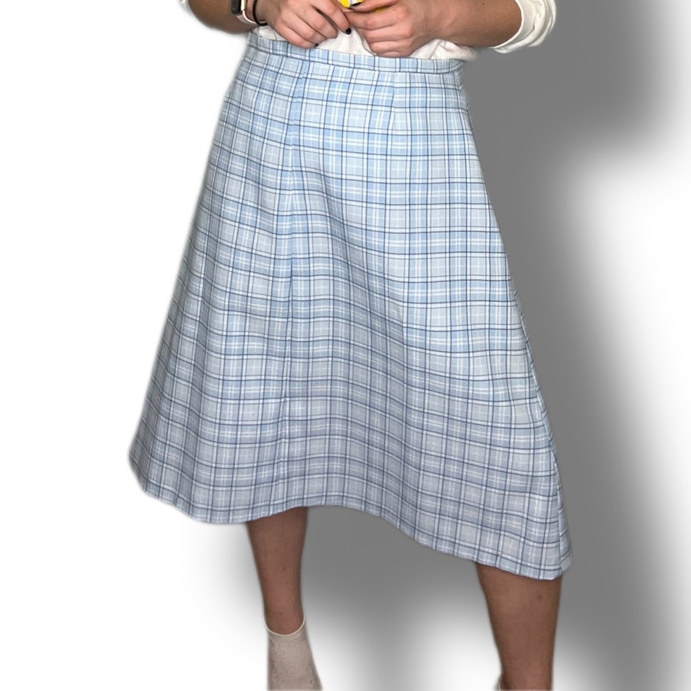 Vintage Handmade Blue Plaid A Line Skirt Size 30”-31” (Size 10/12)